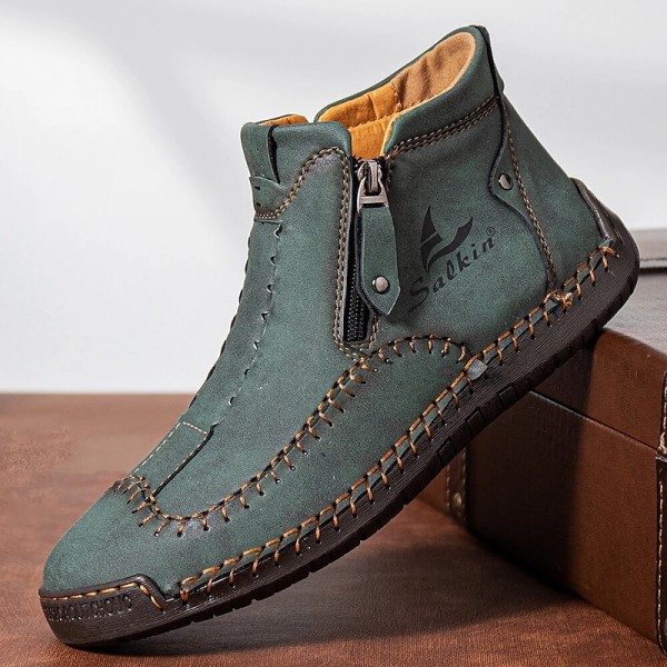 Men&#039;s Boots Casual Shoes Plus Size Handmade Shoes Comfort Shoes Walking Classic Casual Outdoor Daily Leather Breathable Comfortable Slip Resistant Zipper Yellow brown Black Green Fall Winter