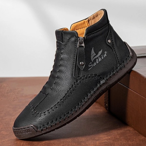 Men&#039;s Boots Casual Shoes Plus Size Handmade Shoes Comfort Shoes Walking Classic Casual Outdoor Daily Leather Breathable Comfortable Slip Resistant Zipper Yellow brown Black Green Fall Winter