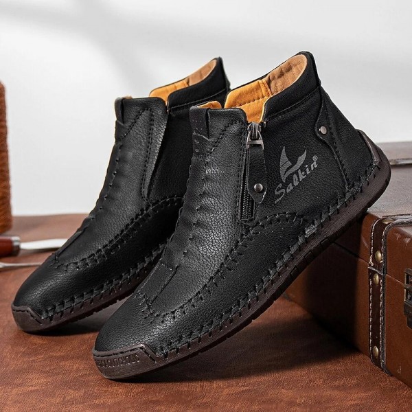 Men&#039;s Boots Casual Shoes Plus Size Handmade Shoes Comfort Shoes Walking Classic Casual Outdoor Daily Leather Breathable Comfortable Slip Resistant Zipper Yellow brown Black Green Fall Winter