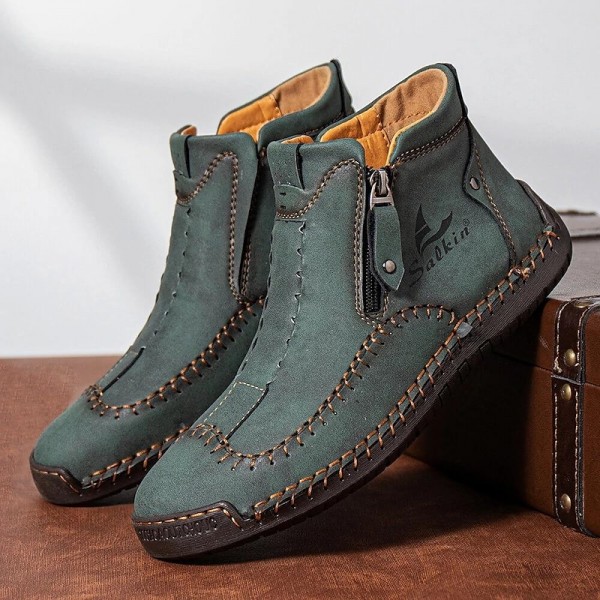 Men&#039;s Boots Casual Shoes Plus Size Handmade Shoes Comfort Shoes Walking Classic Casual Outdoor Daily Leather Breathable Comfortable Slip Resistant Zipper Yellow brown Black Green Fall Winter