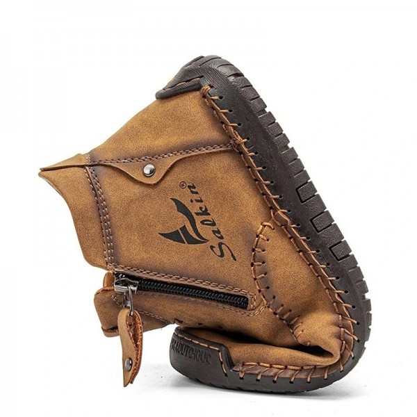 Men&#039;s Boots Casual Shoes Plus Size Handmade Shoes Comfort Shoes Walking Classic Casual Outdoor Daily Leather Breathable Comfortable Slip Resistant Zipper Yellow brown Black Green Fall Winter