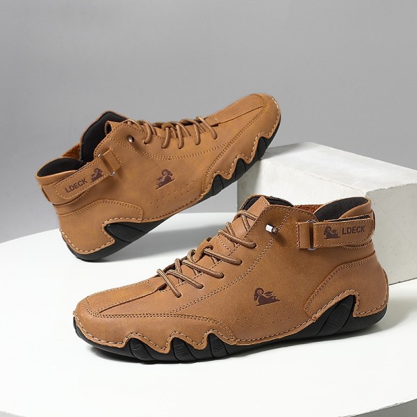 Men&#039;s Boots Handmade Shoes Comfort Shoes Hiking Walking Vintage Casual Outdoor Daily Leather Warm Height Increasing Comfortable Booties / Ankle Boots Lace-up Black White Blue Winter