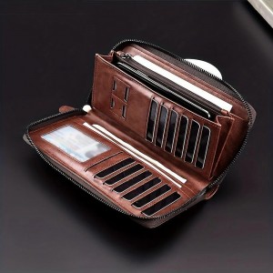 Men&#039;s Wallet PU Leather Shopping Daily Zipper Lightweight Durable Solid Color Dark Brown Black Brown