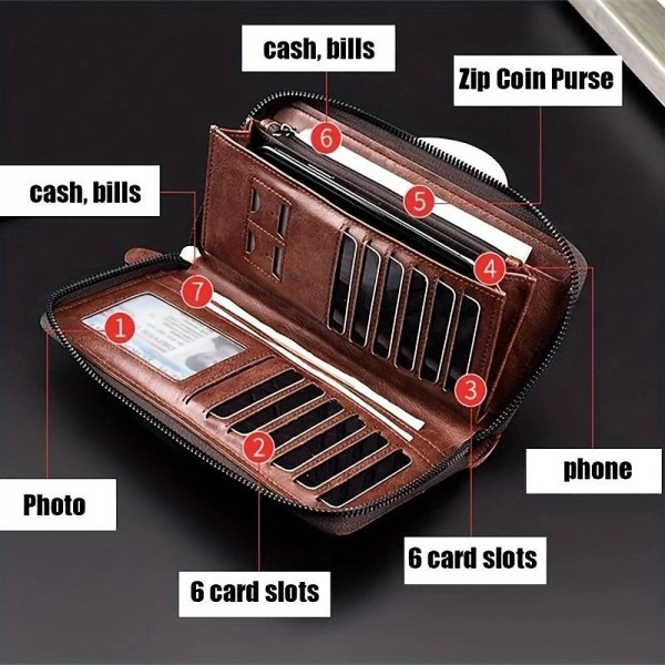 Men's Wallet PU Leather Shopping Daily Zipper Lightweight Durable Solid Color Dark Brown Black Brown Men's Wallet PU Leather Shopping Daily Zipper Lightweight Durable Solid Color Dark Brown Black Brown