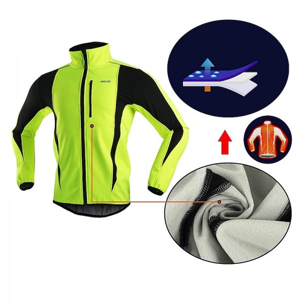 Arsuxeo Men&#039;s Cycling Jacket Bike Jacket Winter Softshell  Fleece Jacket Top Windproof Waterproof 15-k Thermal Warm up Breathable Stripe Reflective Polyester Spandex Winter Road Cycling Relaxed Fit