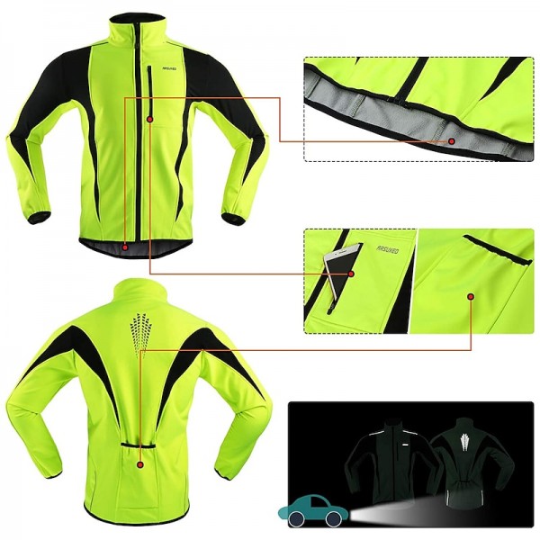 Arsuxeo Men&#039;s Cycling Jacket Bike Jacket Winter Softshell  Fleece Jacket Top Windproof Waterproof 15-k Thermal Warm up Breathable Stripe Reflective Polyester Spandex Winter Road Cycling Relaxed Fit