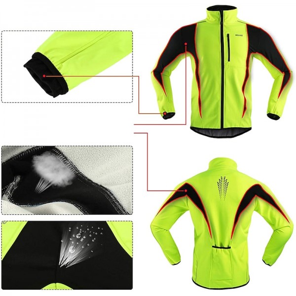 Arsuxeo Men&#039;s Cycling Jacket Bike Jacket Winter Softshell  Fleece Jacket Top Windproof Waterproof 15-k Thermal Warm up Breathable Stripe Reflective Polyester Spandex Winter Road Cycling Relaxed Fit