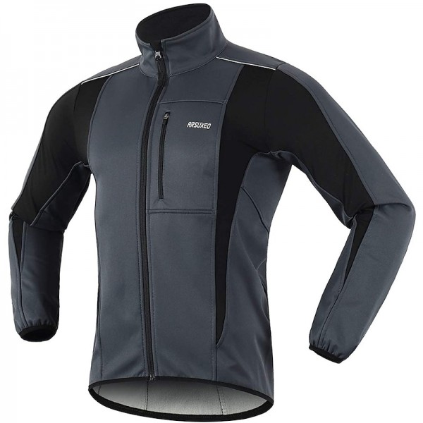 Arsuxeo Men&#039;s Cycling Jacket Bike Jacket Winter Softshell  Fleece Jacket Top Windproof Waterproof 15-k Thermal Warm up Breathable Stripe Reflective Polyester Spandex Winter Road Cycling Relaxed Fit