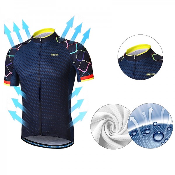 Arsuxeo Men's Cycling Jersey Short Sleeve Bike Jersey with 3 Rear Pockets Mountain Bike MTB Road Bike Cycling Sunscreen Breathability Reflective Strips Back Pocket Navy Yellow Red Gradient Polyester Arsuxeo Men's Cycling Jersey Short Sleeve Bike Jersey with 3 Rear Pockets Mountain Bike MTB Road Bike Cycling Sunscreen Breathability Reflective Strips Back Pocket Navy Yellow Red Gradient Polyester