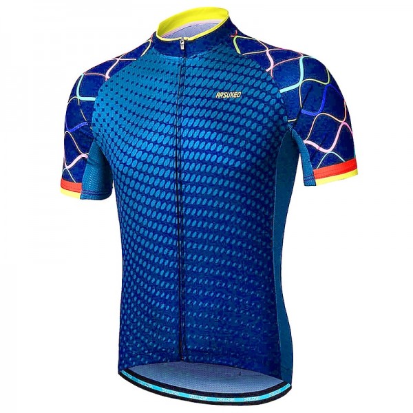 Arsuxeo Men's Cycling Jersey Short Sleeve Bike Jersey with 3 Rear Pockets Mountain Bike MTB Road Bike Cycling Sunscreen Breathability Reflective Strips Back Pocket Navy Yellow Red Gradient Polyester Arsuxeo Men's Cycling Jersey Short Sleeve Bike Jersey with 3 Rear Pockets Mountain Bike MTB Road Bike Cycling Sunscreen Breathability Reflective Strips Back Pocket Navy Yellow Red Gradient Polyester