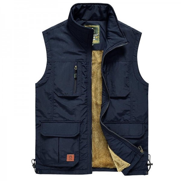 Men&#039;s Hiking Fleece Vest / Gilet Fishing Vest Winter Fleece Jacket Top Outdoor Work Vest Casual Lightweight Multi Pockets Windproof Travel Cargo Safari Photo Vest Wear Resistance Warm Waistcoat
