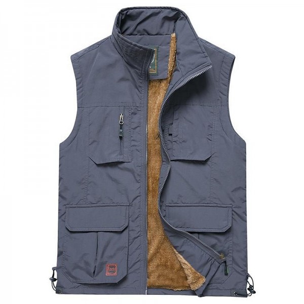Men&#039;s Hiking Fleece Vest / Gilet Fishing Vest Winter Fleece Jacket Top Outdoor Work Vest Casual Lightweight Multi Pockets Windproof Travel Cargo Safari Photo Vest Wear Resistance Warm Waistcoat