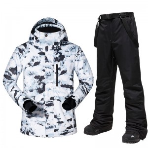MUTUSNOW Men&#039;s Ski Jacket with Bib Pants Ski Suit Outdoor Winter Thermal Warm Waterproof Windproof Breathable Detachable Hood Snow Suit Clothing Suit for Skiing Snowboarding Winter Sports