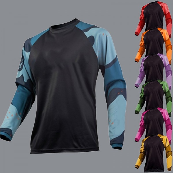 Men&#039;s Cycling Jersey Downhill Jersey Dirt Bike Jersey Long Sleeve Mountain Bike MTB Road Bike Cycling Winter Black / Orange Black+Dark Purple Black Geometic Bike Jersey Thermal Warm Windproof