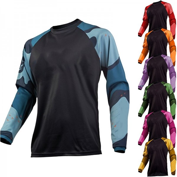 Men&#039;s Cycling Jersey Downhill Jersey Dirt Bike Jersey Long Sleeve Mountain Bike MTB Road Bike Cycling Winter Black / Orange Black+Dark Purple Black Geometic Bike Jersey Thermal Warm Windproof