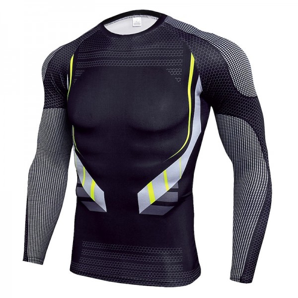 Men&#039;s Compression Shirt Running Shirt Long Sleeve Base Layer Athletic Spring Spandex Breathable Moisture Wicking Soft Fitness Gym Workout Running Sportswear Activewear Optical Illusion 3# 4# 5#