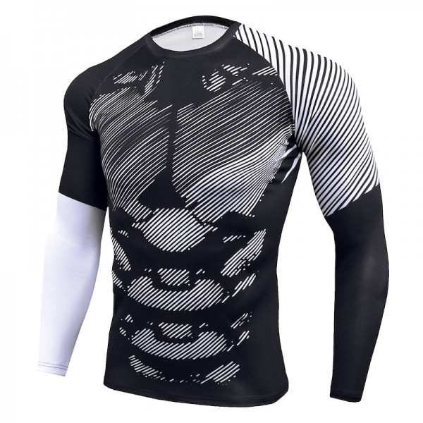 Men&#039;s Compression Shirt Running Shirt Long Sleeve Base Layer Athletic Spring Spandex Breathable Moisture Wicking Soft Fitness Gym Workout Running Sportswear Activewear Optical Illusion 3# 4# 5#