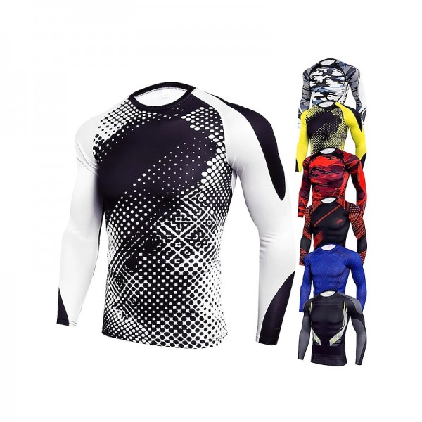 Men&#039;s Compression Shirt Running Shirt Long Sleeve Base Layer Athletic Spring Spandex Breathable Moisture Wicking Soft Fitness Gym Workout Running Sportswear Activewear Optical Illusion 3# 4# 5#