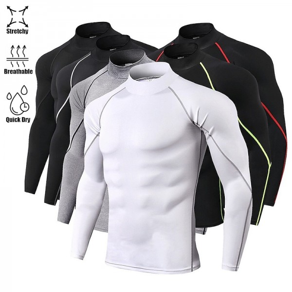 Arsuxeo Men's Compression Shirt Running Shirt Stripe-Trim Reflective Strip Long Sleeve Base Layer Athletic Fall Polyester Breathable Moisture Wicking Soft Running Active Training Jogging Sportswear Arsuxeo Men's Compression Shirt Running Shirt Stripe-Trim Reflective Strip Long Sleeve Base Layer Athletic Fall Polyester Breathable Moisture Wicking Soft Running Active Training Jogging Sportswear