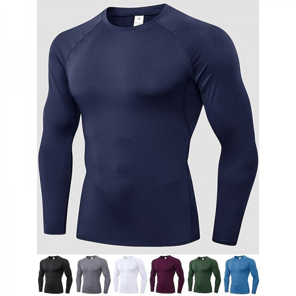 Men&#039;s Compression Shirt Running Shirt Long Sleeve Base Layer Athletic Summer Spandex Breathable Moisture Wicking Soft Fitness Gym Workout Running Sportswear Activewear Solid Colored Black+White+Navy