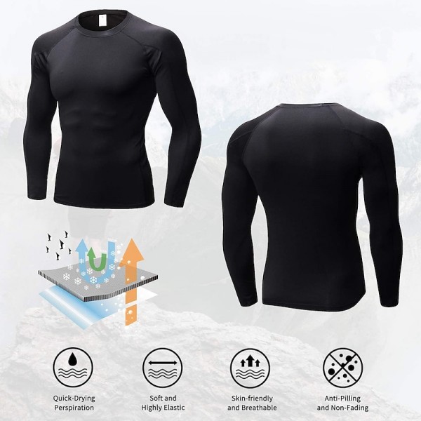 Men&#039;s Compression Shirt Running Shirt Long Sleeve Base Layer Athletic Summer Spandex Breathable Moisture Wicking Soft Fitness Gym Workout Running Sportswear Activewear Solid Colored Black+White+Navy