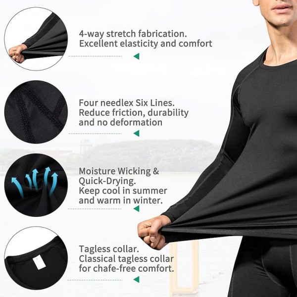 Men&#039;s Compression Shirt Running Shirt Long Sleeve Base Layer Athletic Summer Spandex Breathable Moisture Wicking Soft Fitness Gym Workout Running Sportswear Activewear Solid Colored Black+White+Navy