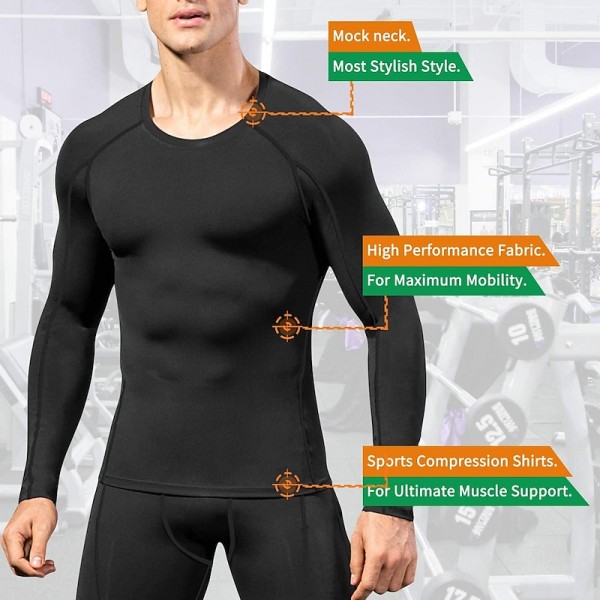 Men&#039;s Compression Shirt Running Shirt Long Sleeve Base Layer Athletic Summer Spandex Breathable Moisture Wicking Soft Fitness Gym Workout Running Sportswear Activewear Solid Colored Black+White+Navy