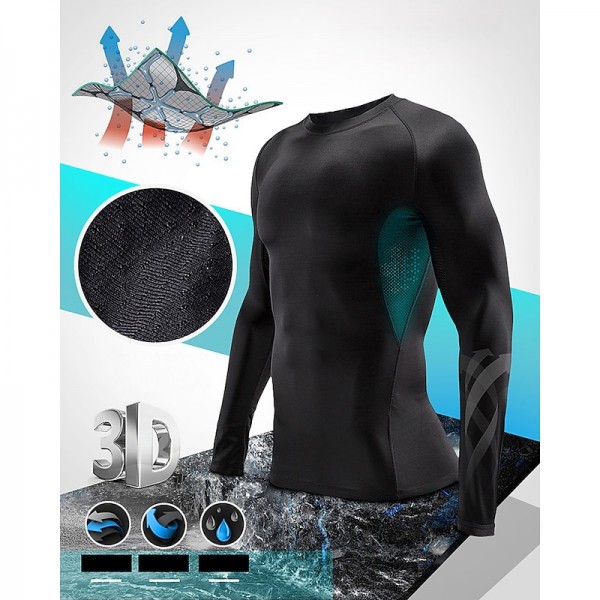 Men&#039;s Compression Shirt Running Shirt Long Sleeve Base Layer Athletic Summer Spandex Breathable Moisture Wicking Soft Fitness Gym Workout Running Sportswear Activewear Solid Colored Black+White+Navy