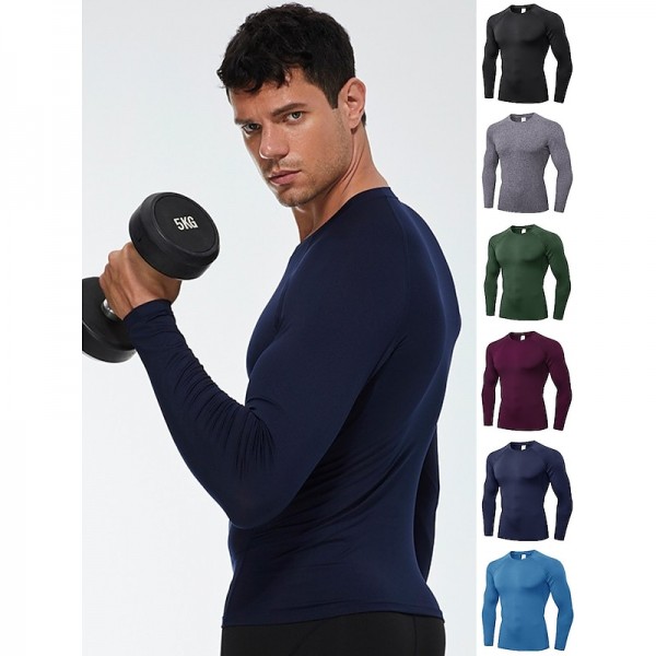 Men&#039;s Compression Shirt Running Shirt Long Sleeve Base Layer Athletic Summer Spandex Breathable Moisture Wicking Soft Fitness Gym Workout Running Sportswear Activewear Solid Colored Black+White+Navy