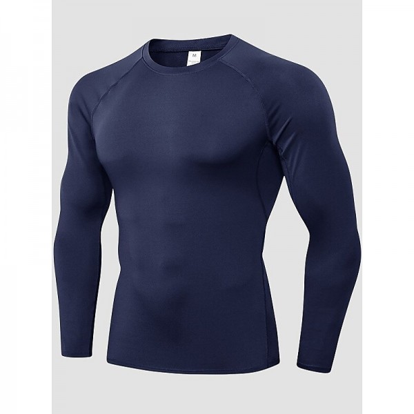 Men&#039;s Compression Shirt Running Shirt Long Sleeve Base Layer Athletic Summer Spandex Breathable Moisture Wicking Soft Fitness Gym Workout Running Sportswear Activewear Solid Colored Black+White+Navy