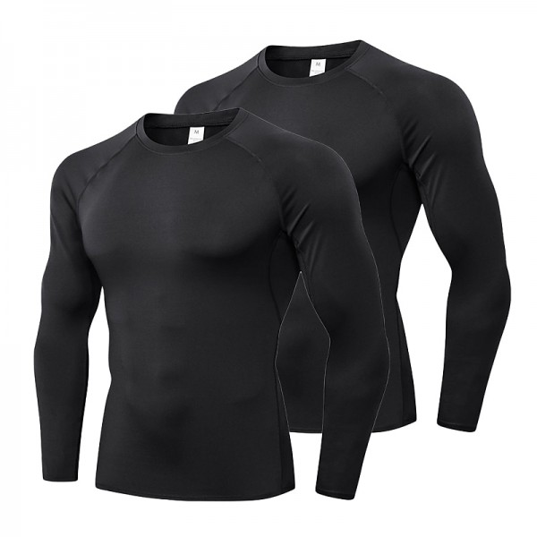 Men&#039;s Compression Shirt Running Shirt Long Sleeve Base Layer Athletic Summer Spandex Breathable Moisture Wicking Soft Fitness Gym Workout Running Sportswear Activewear Solid Colored Black+White+Navy