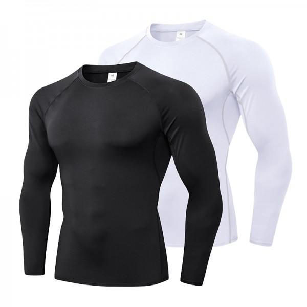 Men&#039;s Compression Shirt Running Shirt Long Sleeve Base Layer Athletic Summer Spandex Breathable Moisture Wicking Soft Fitness Gym Workout Running Sportswear Activewear Solid Colored Black+White+Navy