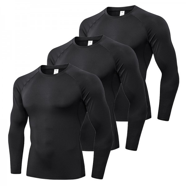 Men&#039;s Compression Shirt Running Shirt Long Sleeve Base Layer Athletic Summer Spandex Breathable Moisture Wicking Soft Fitness Gym Workout Running Sportswear Activewear Solid Colored Black+White+Navy