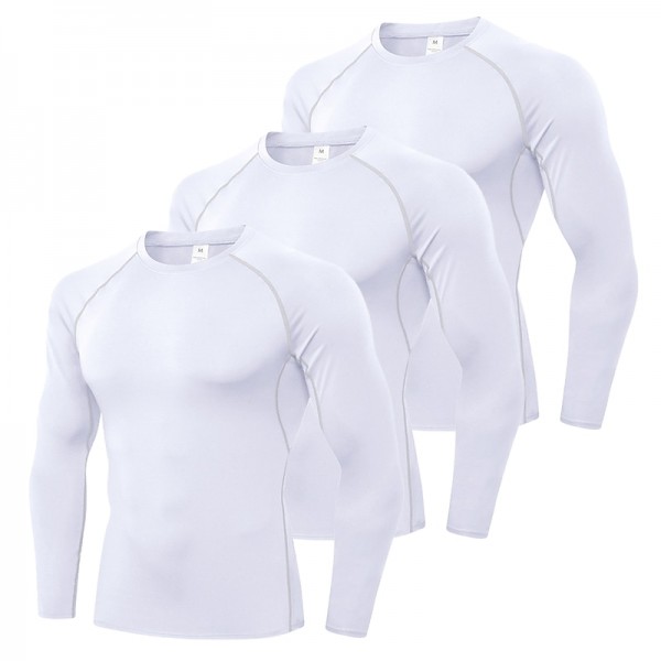 Men&#039;s Compression Shirt Running Shirt Long Sleeve Base Layer Athletic Summer Spandex Breathable Moisture Wicking Soft Fitness Gym Workout Running Sportswear Activewear Solid Colored Black+White+Navy