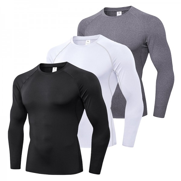 Men&#039;s Compression Shirt Running Shirt Long Sleeve Base Layer Athletic Summer Spandex Breathable Moisture Wicking Soft Fitness Gym Workout Running Sportswear Activewear Solid Colored Black+White+Navy
