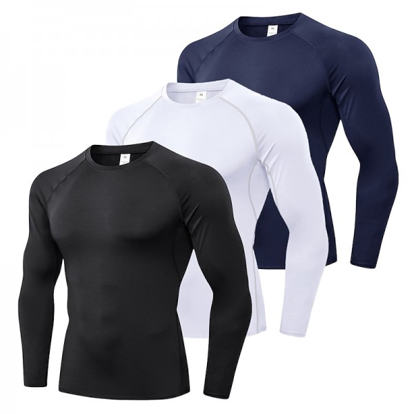 Men&#039;s Compression Shirt Running Shirt Long Sleeve Base Layer Athletic Summer Spandex Breathable Moisture Wicking Soft Fitness Gym Workout Running Sportswear Activewear Solid Colored Black+White+Navy
