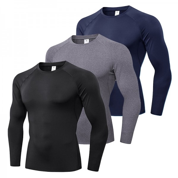 Men&#039;s Compression Shirt Running Shirt Long Sleeve Base Layer Athletic Summer Spandex Breathable Moisture Wicking Soft Fitness Gym Workout Running Sportswear Activewear Solid Colored Black+White+Navy