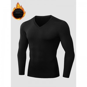 Men&#039;s Compression Shirt Running Shirt Long Sleeve Tee Tshirt Athletic Athleisure Winter V Neck Fleece Thermal Warm Breathable Quick Dry Fitness Gym Workout Running Sportswear Activewear Solid Colored