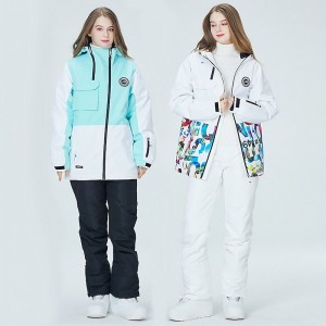 ARCTIC QUEEN Men&#039;s Women&#039;s Ski Jacket with Bib Pants Ski Suit Outdoor Winter Thermal Warm Waterproof Windproof Breathable Detachable Hood Snow Suit Clothing Suit for Skiing Camping Snowboarding