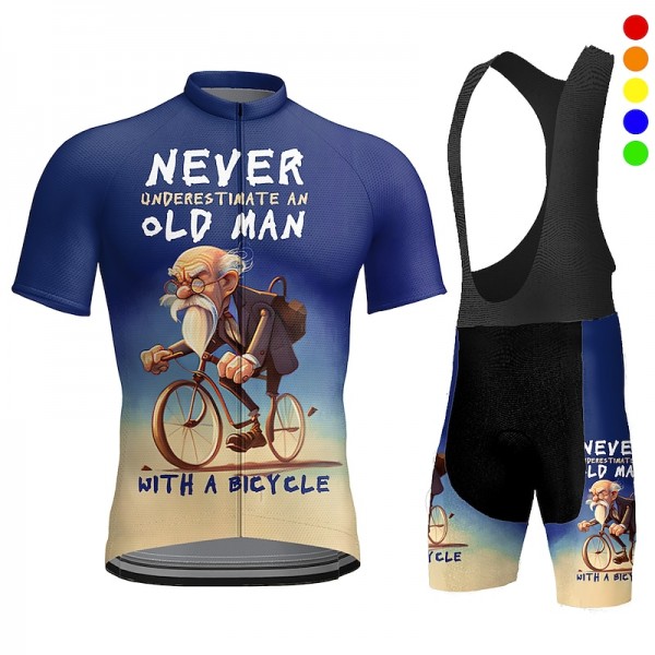 Men&#039;s Cycling Jersey with Bib Shorts Short Sleeve Mountain Bike MTB Road Bike Cycling Red Royal Blue Blue Bike Quick Dry Moisture Wicking Spandex Sports Geometric Funny Clothing Apparel