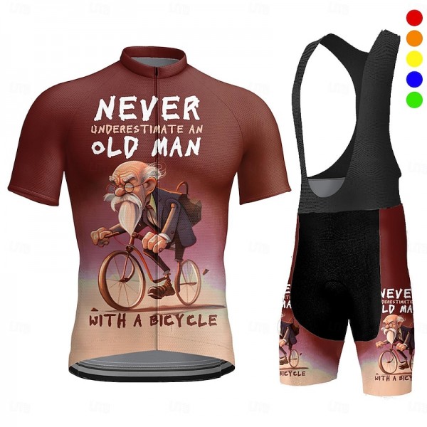 Men&#039;s Cycling Jersey with Bib Shorts Short Sleeve Mountain Bike MTB Road Bike Cycling Red Royal Blue Blue Bike Quick Dry Moisture Wicking Spandex Sports Geometric Funny Clothing Apparel