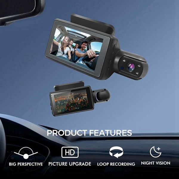 A68 1080p New Design / HD / 360° monitoring Car DVR 150 Degree Wide Angle 3 inch IPS Dash Cam with Night Vision / G-Sensor / motion detection 4 infrared LEDs Car Recorder