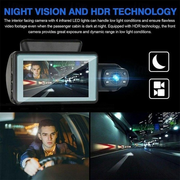 A68 1080p New Design / HD / 360° monitoring Car DVR 150 Degree Wide Angle 3 inch IPS Dash Cam with Night Vision / G-Sensor / motion detection 4 infrared LEDs Car Recorder