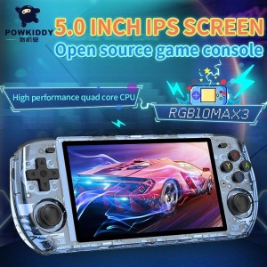 POWKIDDY RGB10MAX3 Handheld Game Console 5 Inch IPS OCA Full Fit HD Screen Retro Game Support Wired Controllers Children&#039;s gifts, Christmas Birthday Party Gifts for Friends and Children