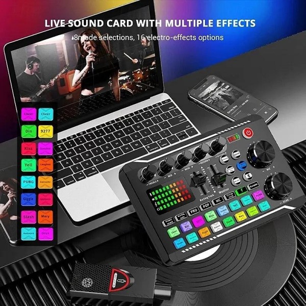 DJ Equipment Microphone Sound Card Console Studio Sound Card Kit Cable Phone Mixing Computer Live Voice Mixer F998 Sound Card DJ Equipment Microphone Sound Card Console Studio Sound Card Kit Cable Phone Mixing Computer Live Voice Mixer F998 Sound Card