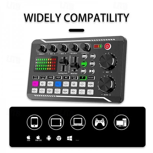 DJ Equipment Microphone Sound Card Console Studio Sound Card Kit Cable Phone Mixing Computer Live Voice Mixer F998 Sound Card DJ Equipment Microphone Sound Card Console Studio Sound Card Kit Cable Phone Mixing Computer Live Voice Mixer F998 Sound Card