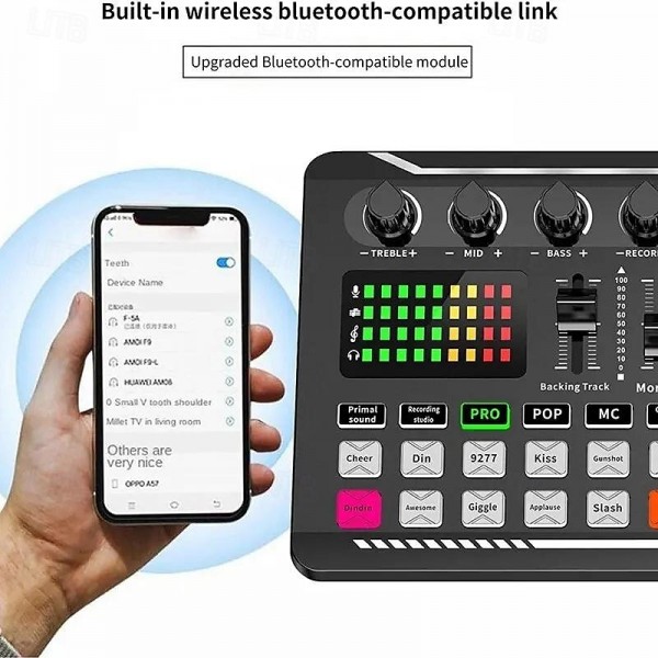 DJ Equipment Microphone Sound Card Console Studio Sound Card Kit Cable Phone Mixing Computer Live Voice Mixer F998 Sound Card DJ Equipment Microphone Sound Card Console Studio Sound Card Kit Cable Phone Mixing Computer Live Voice Mixer F998 Sound Card