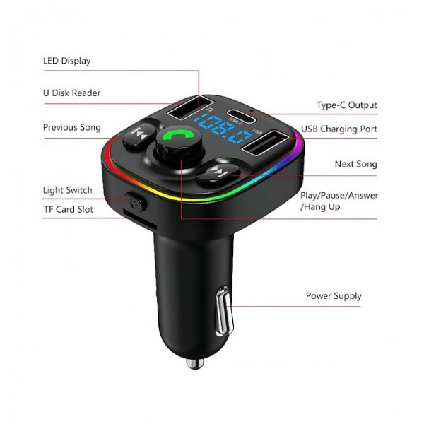 Bluetooth 5.0 FM Transmitter / Bluetooth Car Kit Car Handsfree Bluetooth / Short Circuit Protection / Multi-Output Car Bluetooth 5.0 FM Transmitter / Bluetooth Car Kit Car Handsfree Bluetooth / Short Circuit Protection / Multi-Output Car