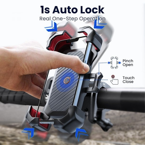 Joyroom Motorcycle Phone Mount, [1s Auto Lock][100mph Military Anti-Shake] Bike Phone Holder for Bicycle, [10s Quick Install] Handlebar Phone Mount, Compatible with iPhone, Samsung, All Cell Phone