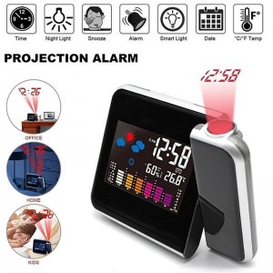Digital Projection Alarm Clock Weather Station 180  with Temperature Thermometer Humidity Hygrometer/Bedside Wake Up Projector Clock